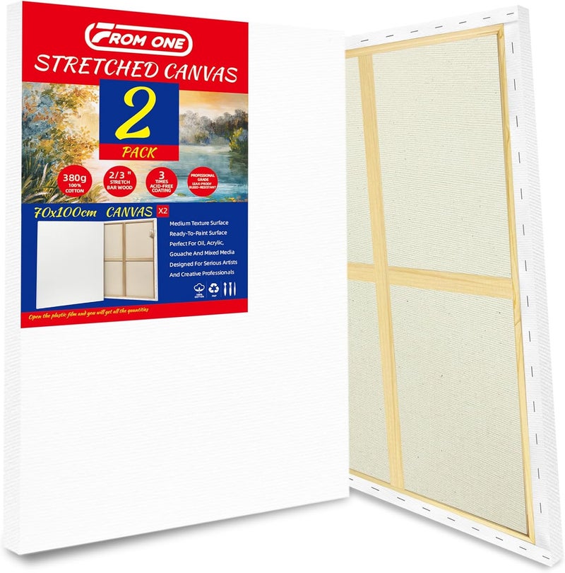 FROM ONE 2-Pack Stretched Canvases 28x40 Inch – 13.4oz (380gsm) Triple Gesso Primed, Warp-Resistant Large Pre-Stretched Canvas for Oil Painting & Gallery-Quality Acrylic Art - Image 1